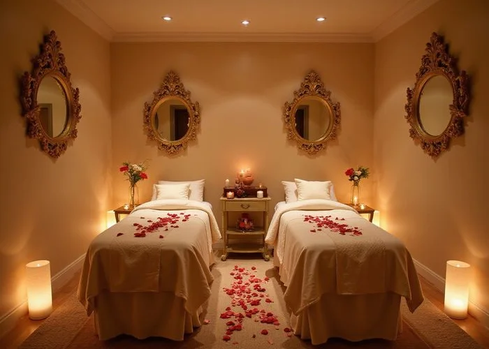 Cabine de massage duo dans une ambiance romantique