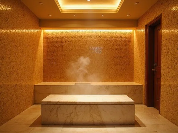 Spa privatif Prestigia Luxury avec hammam et ambiance dorée