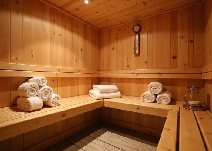 Sauna en bois naturel du spa privatif Prestigia Luxury